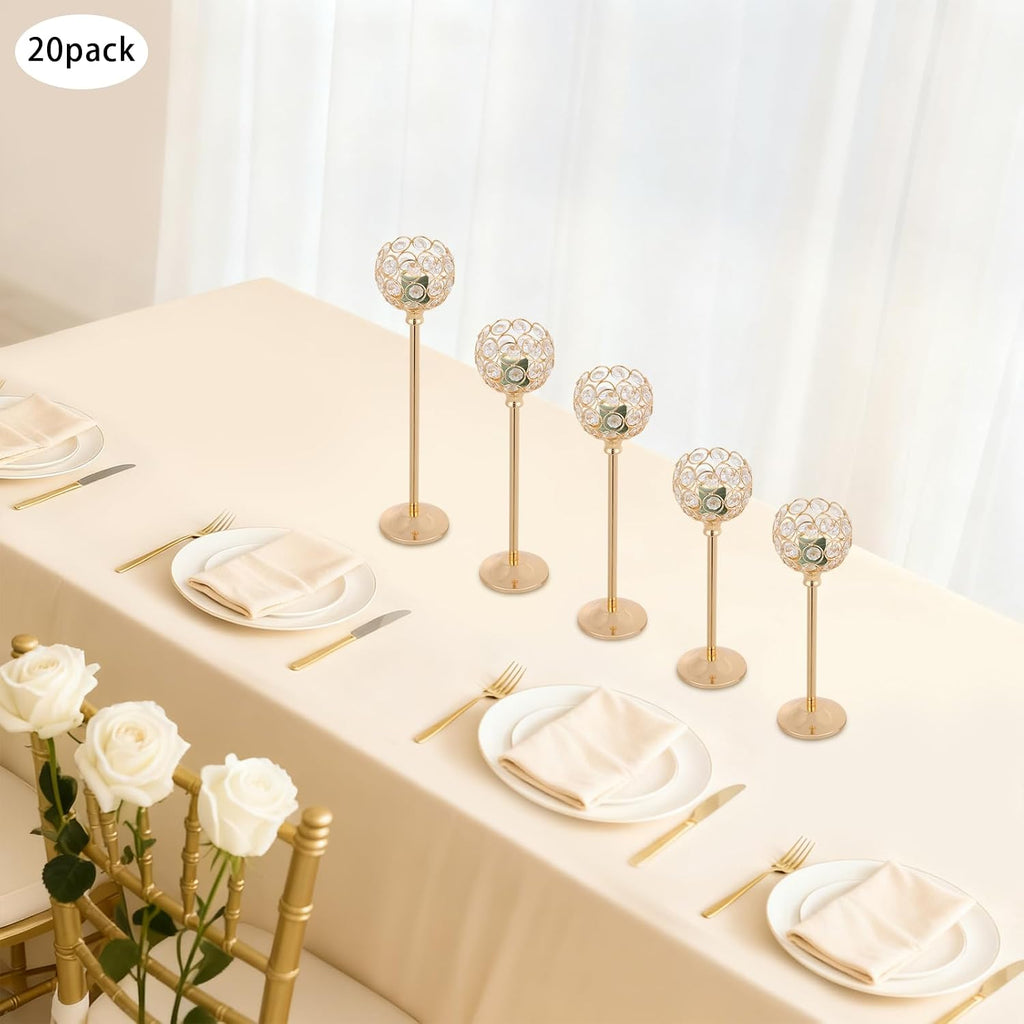 4-Piece Crystal Candle Holder Set, Gold Electroplated Glass Candle Holders for Tealights Taper LED Candles, Wedding