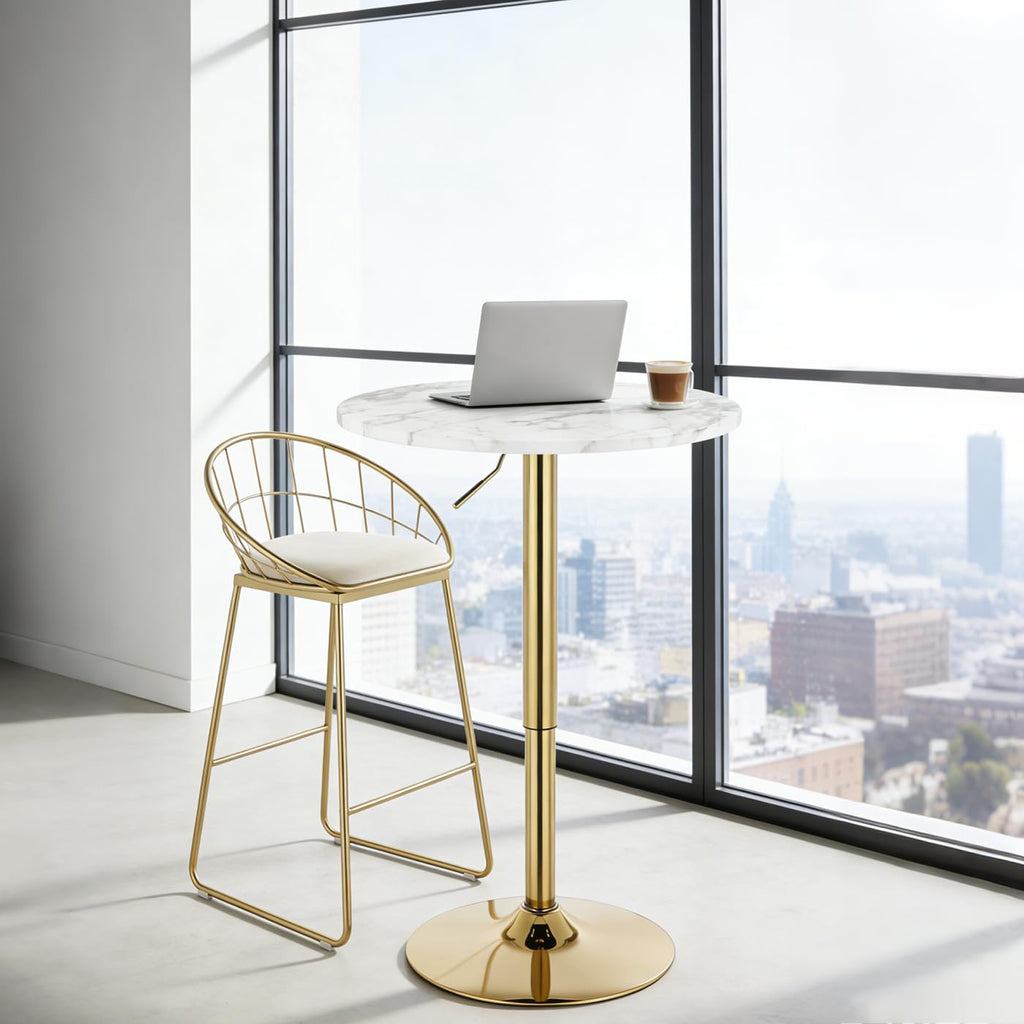 Round Bar Table Gold Metal Base Height Adjustable 27.9"-35.4"