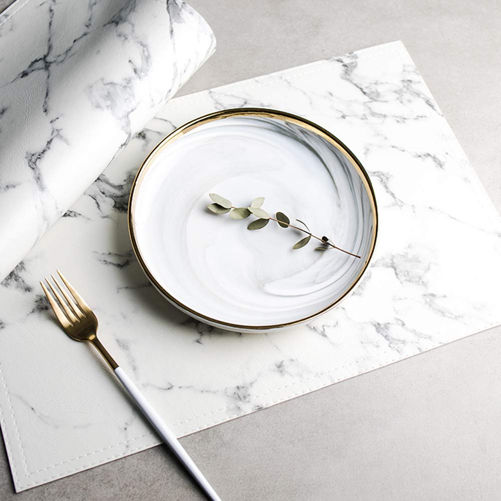 Marble Leather Placemats for Dining Table Waterproof Set of 4 Marble Decor Table Easy to Clean PU Place Mats for
