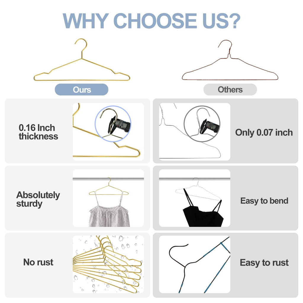 Gold Metal Wire Hangers 100 Pack with Notches, Heavy Duty