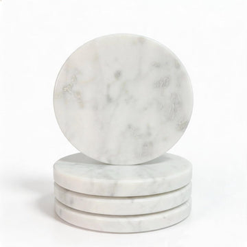 Natural White Marble Coasters 4-Piece Set, Round Coasters, 4 Inches Coffee Table Stone Coasters, Suitable for Coffee