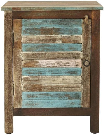Coastal Mango Wood Storage Cabinet, Distressed Finish Accent Chest with Iron Hardware, Living Room Furniture