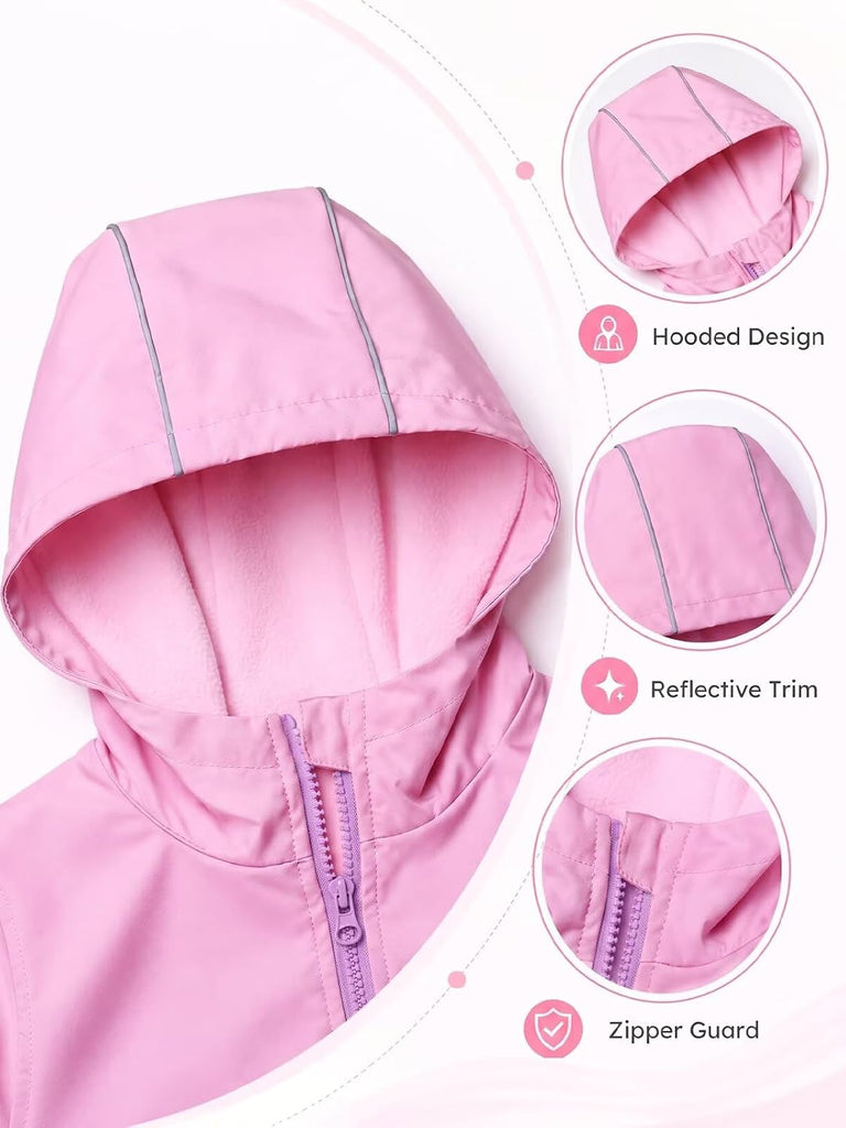 Girls Fleece Lined Hooded Jacket Long Sleeve Zip Up Coat