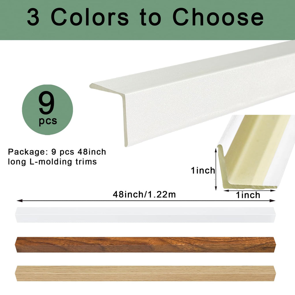 9Pcs 48" Wall Corner Protector,Wood Grain Wall Edge Strip Guards Trim,White