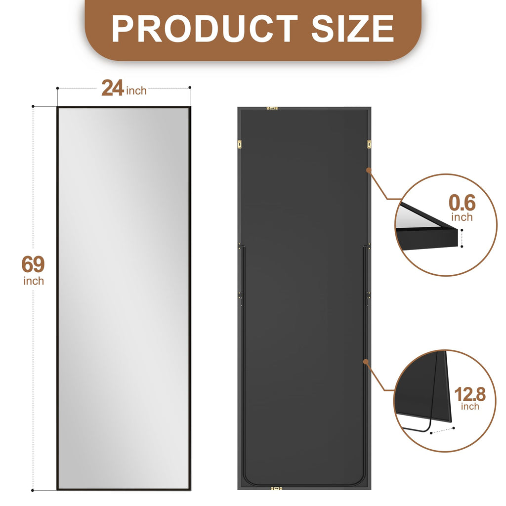 Full Length Mirror with Stand, 69x24 Black Floor Mirror