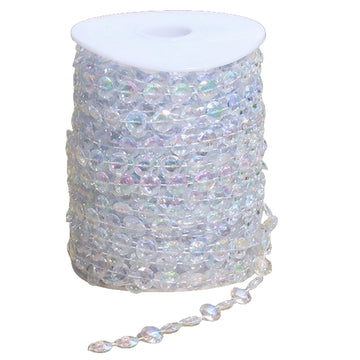 99ft Iridescent Bead Garland, Acrylic Crystal Strand Roll for Christmas Tree, Hanging Ornaments, Holiday Home Décor