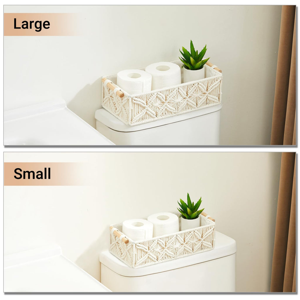 2pc Macrame Storage Baskets, Boho Woven Boxes Org, White