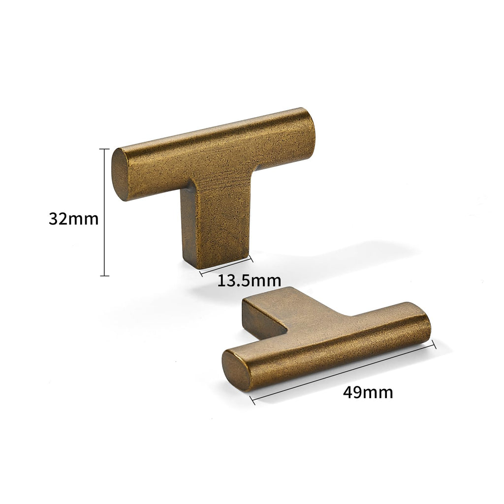 Knob 10-Pack Antique Brass Heavy Duty Soild 2inch Cabinet knobs T-Knob Kitchen Drawer Hardware Drawer Cabinet Door