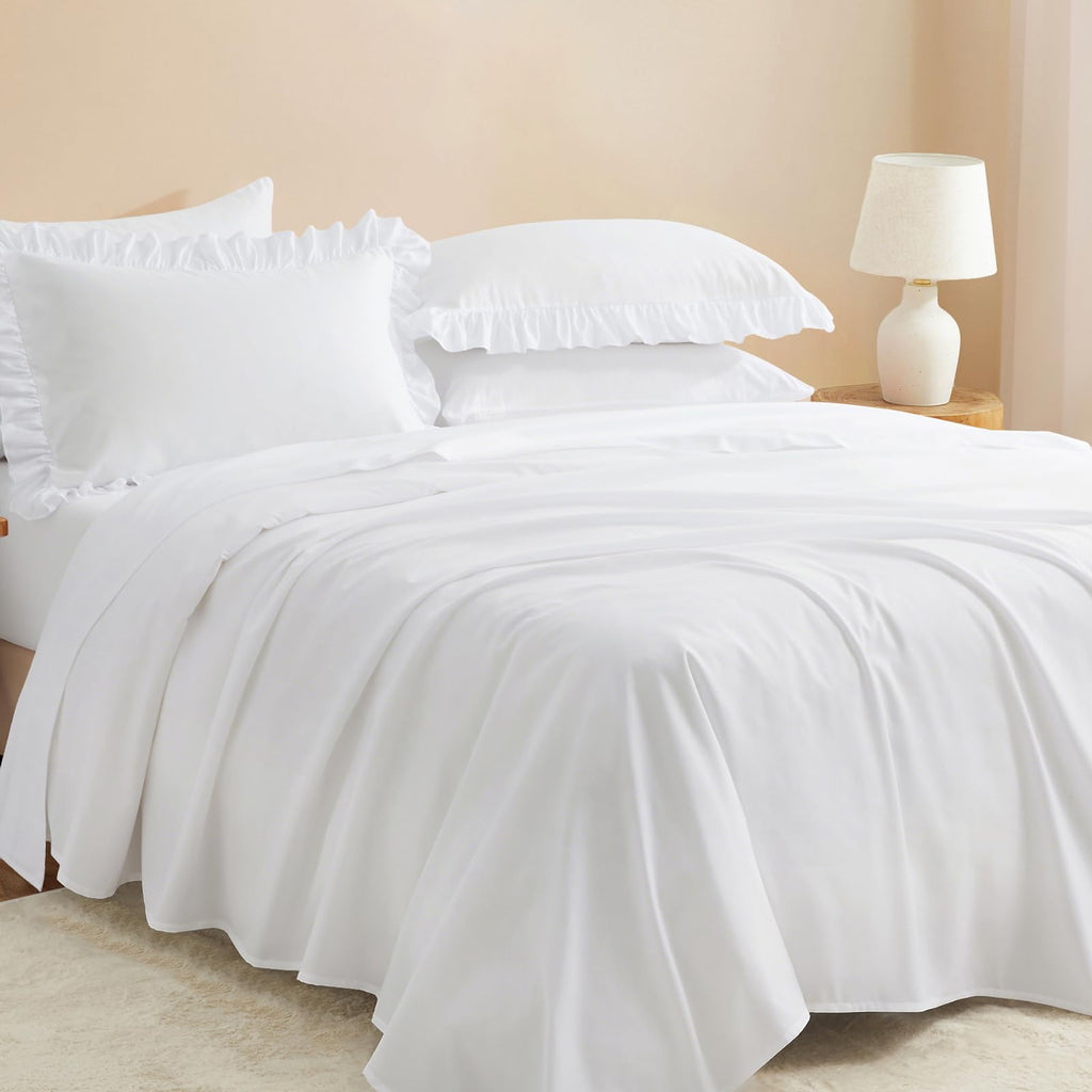 White Ruffle Sheets 6 Piece, Shabby Chic Bed Sheet Set