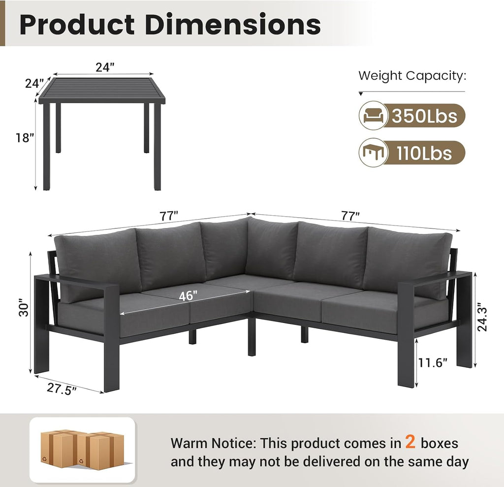 6-Piece L Shaped Outdoor Sectional Sofa, 6" Thick Cushion | Olefin Fabric Fade Resistant, Wide Armrest & Coffee