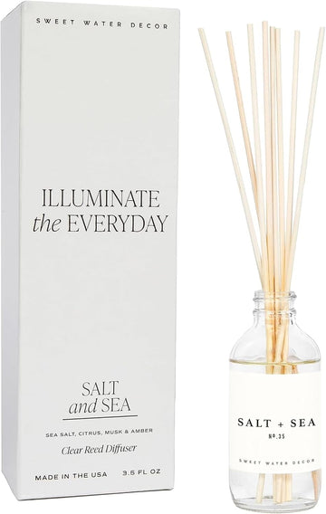Salt & Sea Reed Diffuser Set - Sea Salt Citrus & Musk Amber Scent Diffuser - Reed Diffusers with Long Lasting