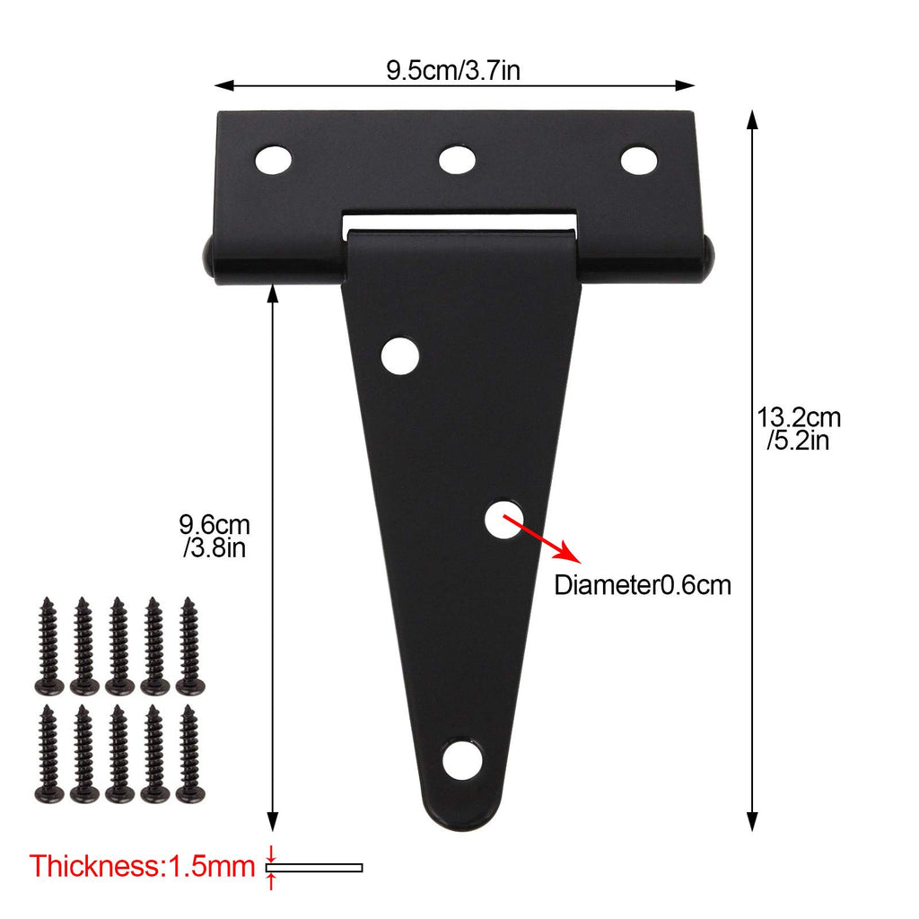 10 Pack T-Strap 4 Inch Heavy Duty Tee Hinge Black Barn Door Gate Hinges for Wooden Fences Strap Garden Door Wrought