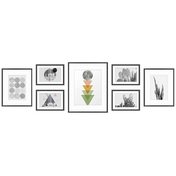 7 Pack Black Aluminum Frame with White Mat, Real Glass