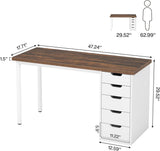 Computer Desk with 5 Drawers, 47 inches Rustic Brown Home Office Desk with Storage