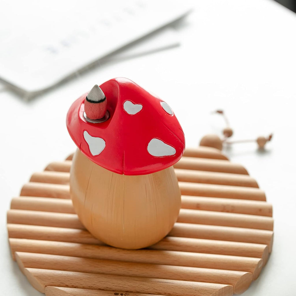 Cute Mushroom Incense Holder with 60 Incense Cones, Handmade Waterfall Backflow Incense Burner, Nature Theme Incense - Set of 60