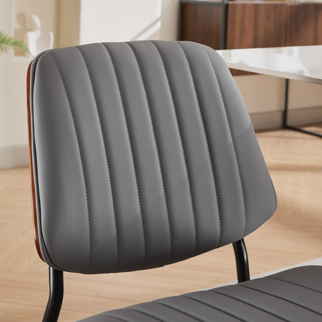 Set of 4, Mid-Century Modern Kitchen Chairs, Gray Linen