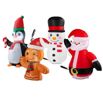 Christmas Inflatable Car Decoration Car Buddy with 12V Car Plug, 4-Pack Santa, Snowman, Gingerbread & Penguin LED