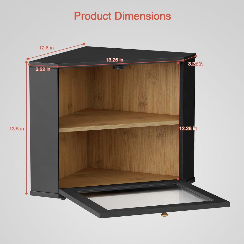 Corner 2 Tier, Double Layer Black Breadbox for Countertop