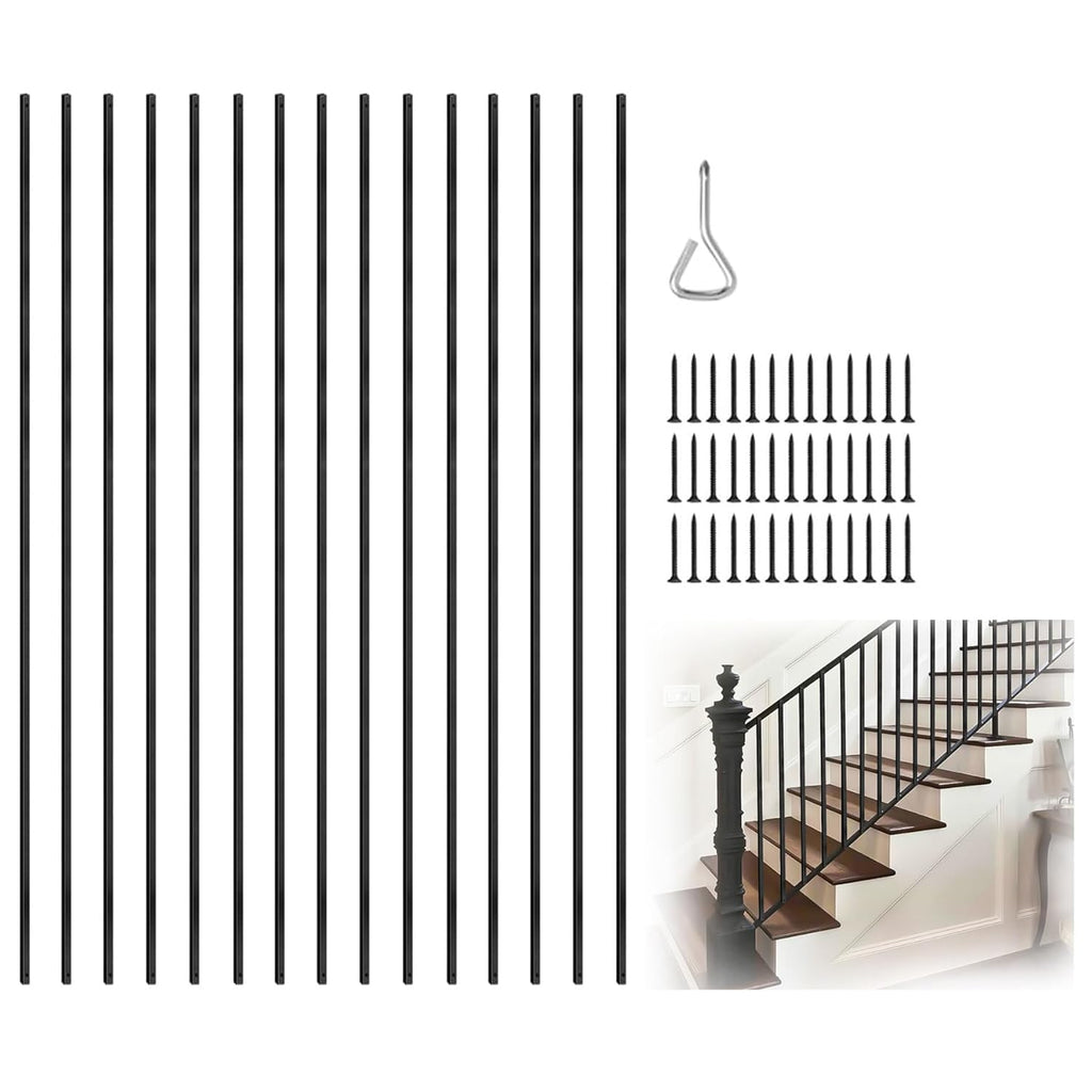 Deck Balusters, Wrought Iron Balusters Square 1/2" X 44" Hollow Plain Bar Balusters for Staircase Interior Satin