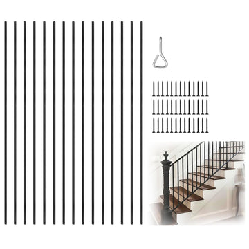 Deck Balusters, Wrought Iron Balusters Square 1/2" X 44" Hollow Plain Bar Balusters for Staircase Interior Satin