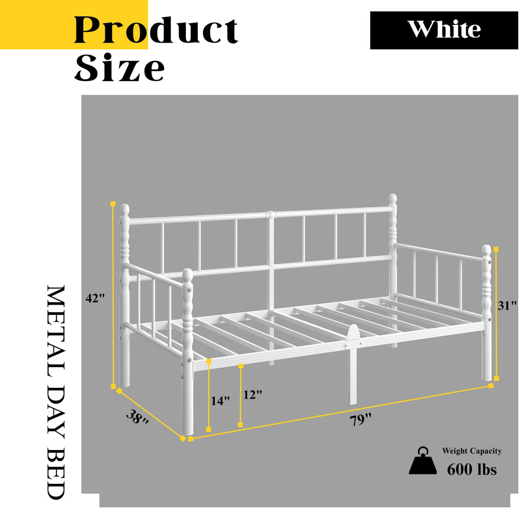 14 Inch Twin Metal Daybed Frame with Minimalist Headboard