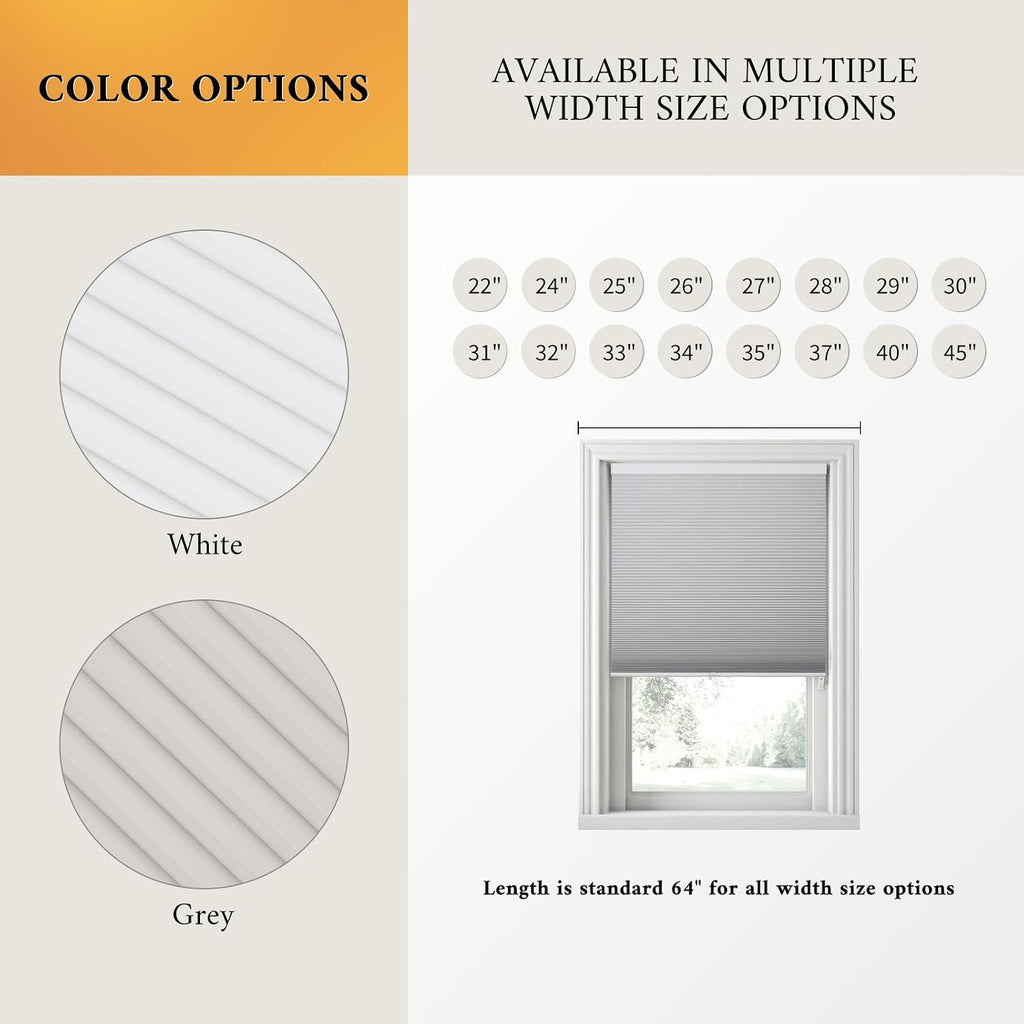 Cordless Blackout Cellular Shades, Grey, 22x64