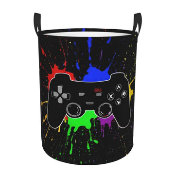 62l Round Laundry Hamper Game Joystick Storage Basket Waterproof Coating Organizer Bin Clothes Toys