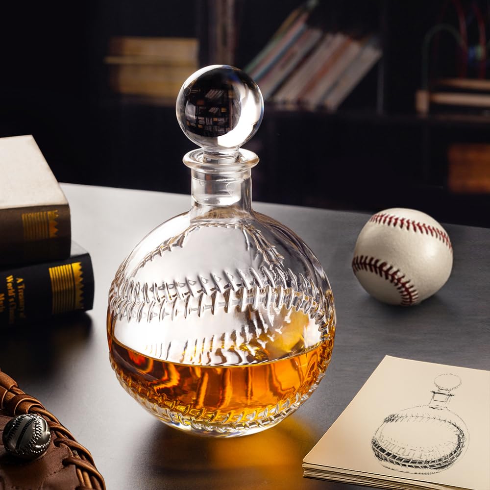 Baseball Whiskey Decanter with Glass Stopper 33.8oz/1000ml Round Shaped
