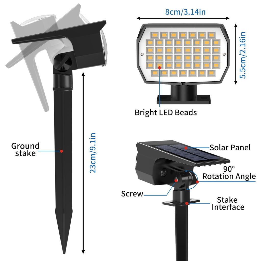 Solar Spot Lights Outdoor 2 Pack, [46 LED/3 Modes] Solar Landscape Spotlights Waterproof, 2-in-1 Auto On/Off Solar