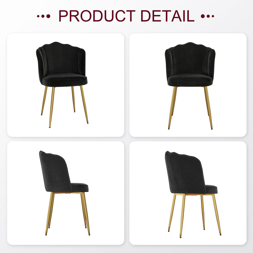Velvet Dining Chairs Set of 2, Modern Upholstered Kitchen Chairs with Thick Cushions, Curved Padded Backrest and