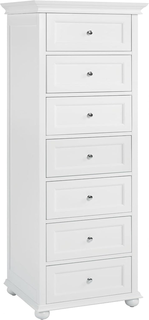 Tall Skinny Dresser with 7 Drawers, White Narrow Wood Dresser | Tall Vertical Chest of Drawers Dresser for Closet