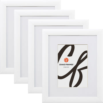 Frames Contemporary, 13x15 Picture Frame Matted for a 9x12 Photo, White Satin, Set of 4