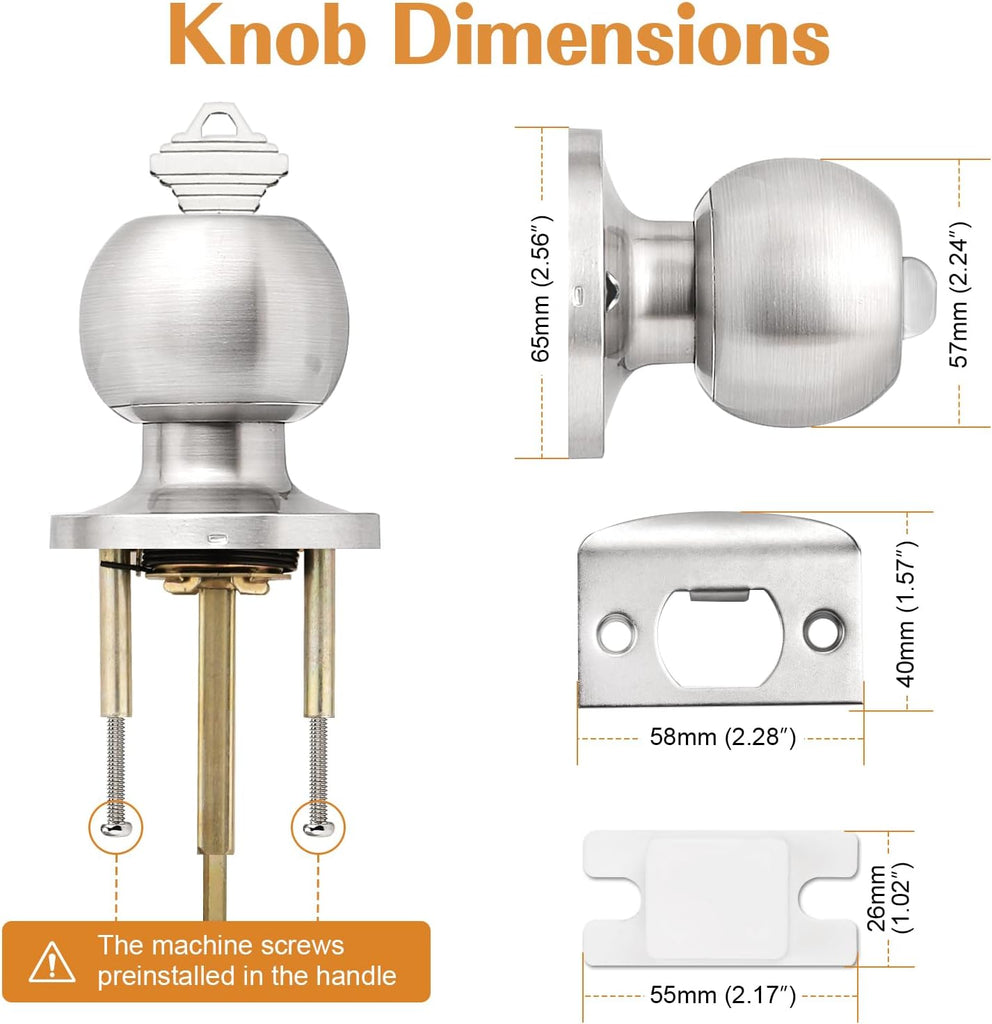 2 Pack Keyed Alike Entry Door Knobs with Lock and Key Ball Door Knob Handles Entrance Door Lockset Brushed Nickel
