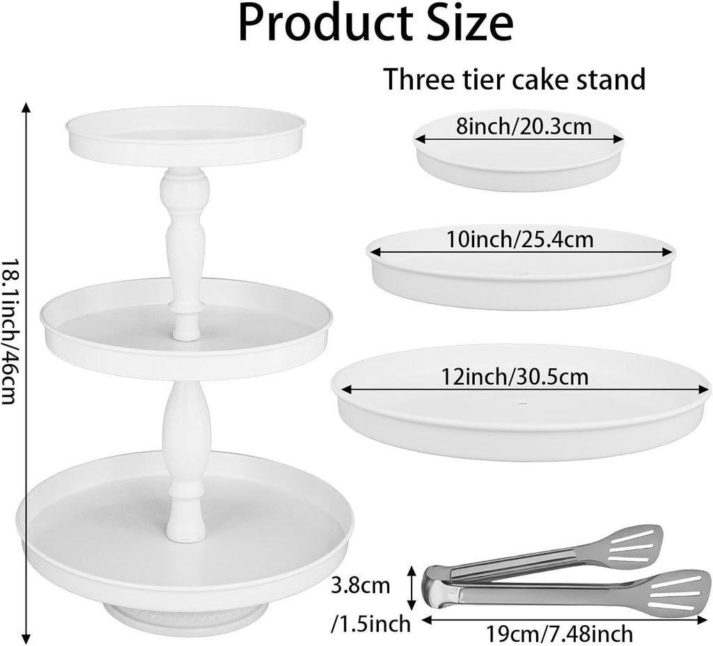 Tier Cupcake Stand Holder, White Metal Round Tiered Tray, 8/10/12 Inch Dessert Cake Tower Display Serving - Set of 2