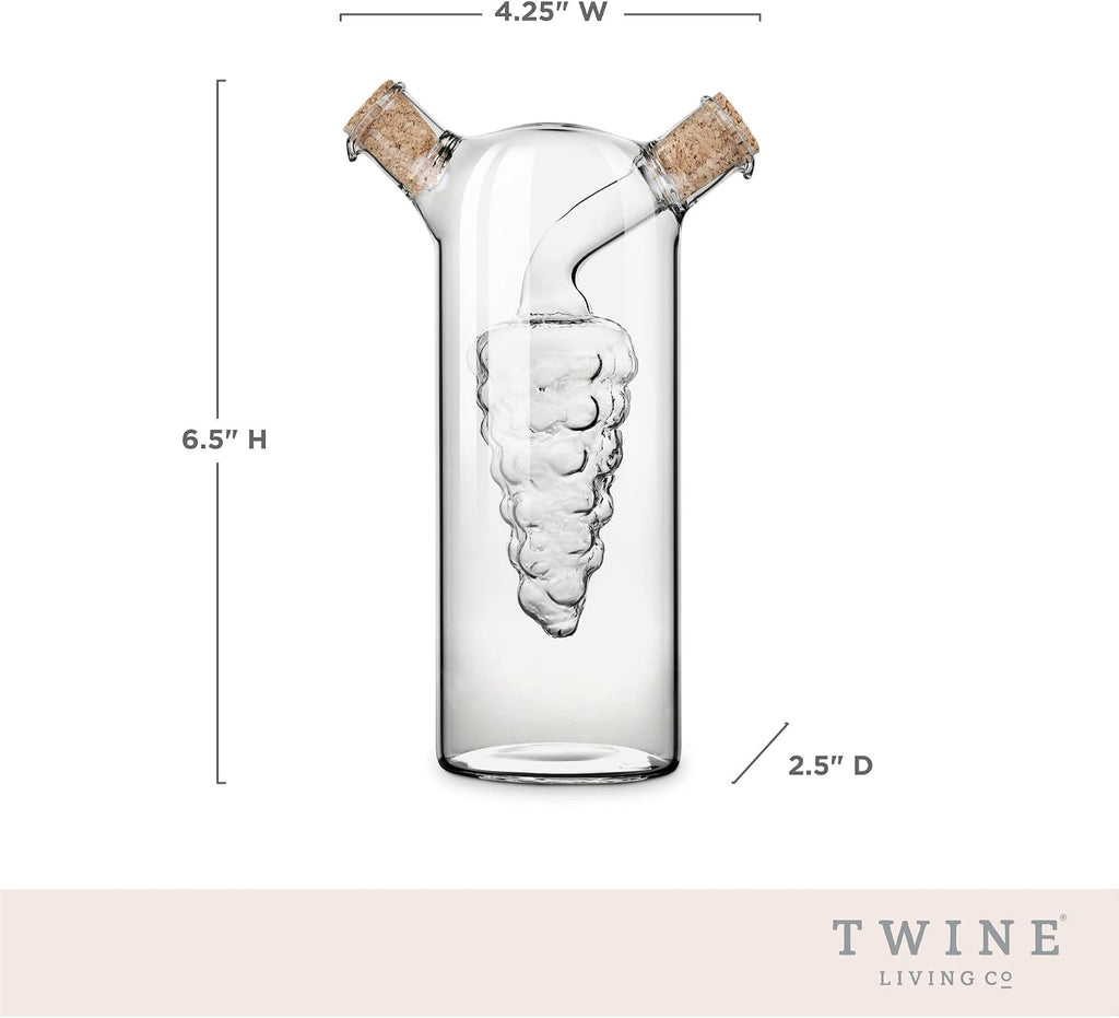 2-In-1 Oil and Vinegar Cruet Bottle with Cork Stoppers, Olive Oil and Balsamic Vinegar Dispenser, Hand Blown Glass