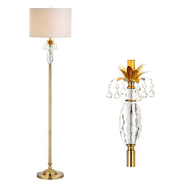 Adalyn 61" Crystal Metal Standing Floor Lamp, Clear/Brass Gold