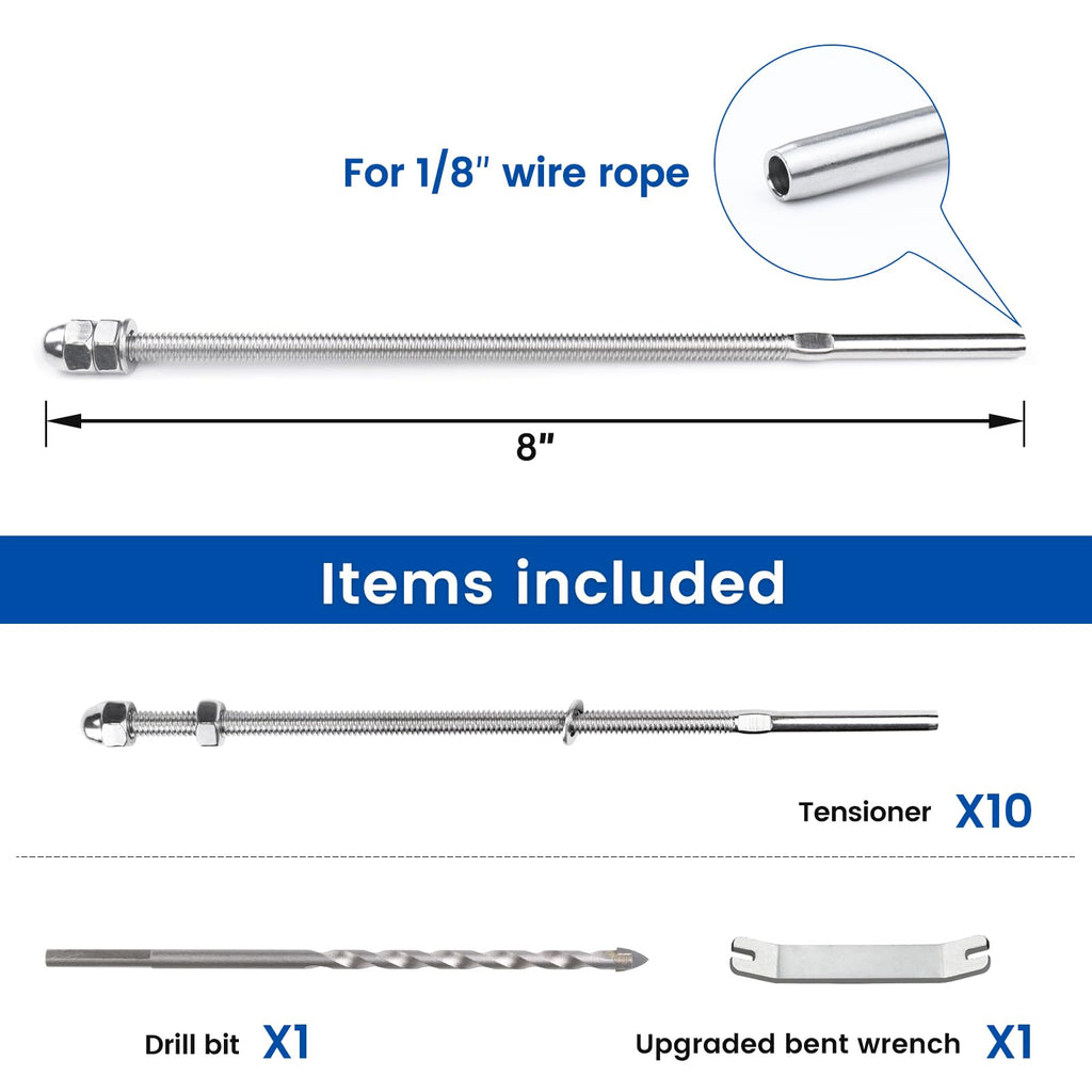 10Pack Cable Railing Hardware 8" Swage Threaded Stud Tensioner CR40
