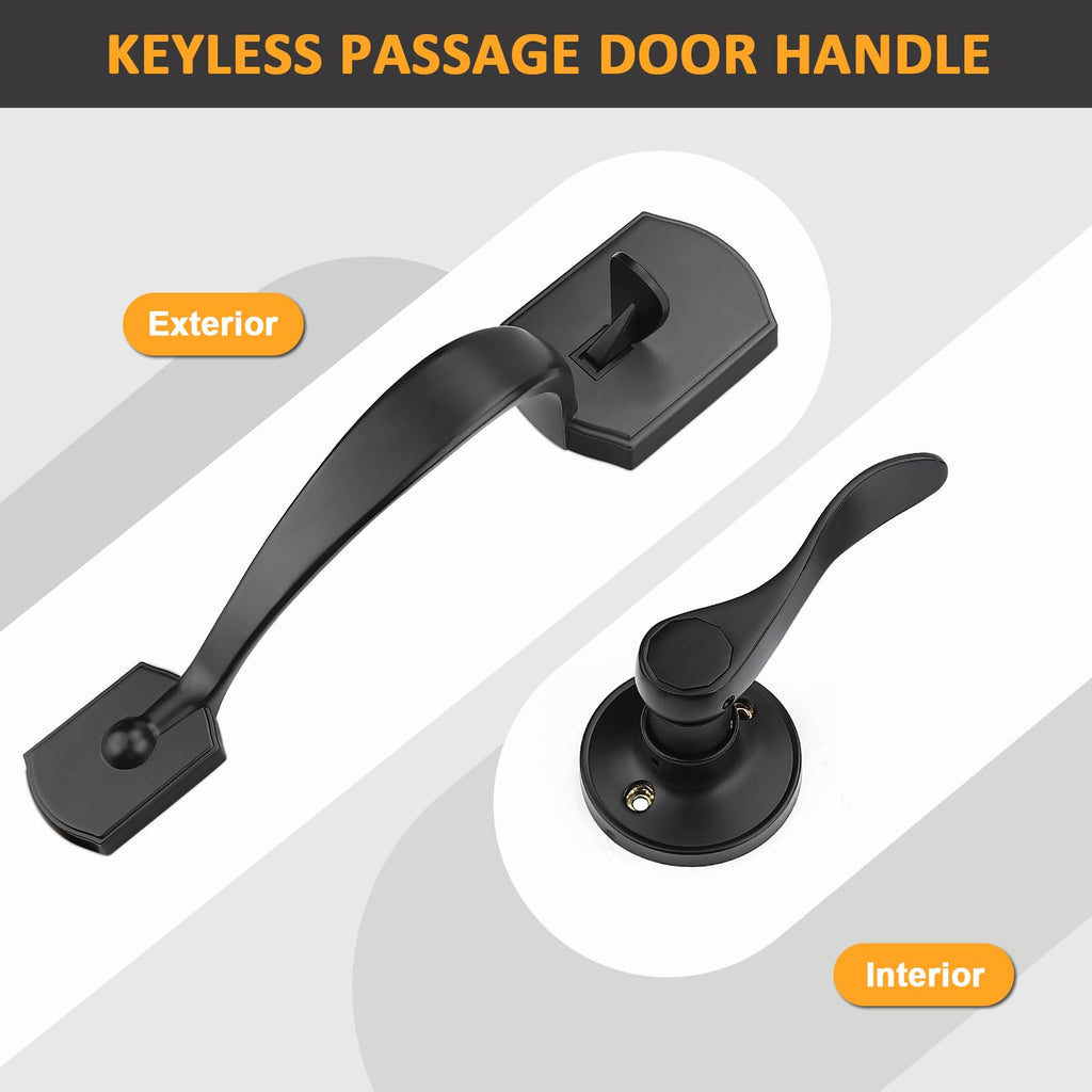 Black Lower Half Front Entry Handleset, Heavy Duty Entry Door Handle with Interior Reversible Handed Lever, Lock Grip