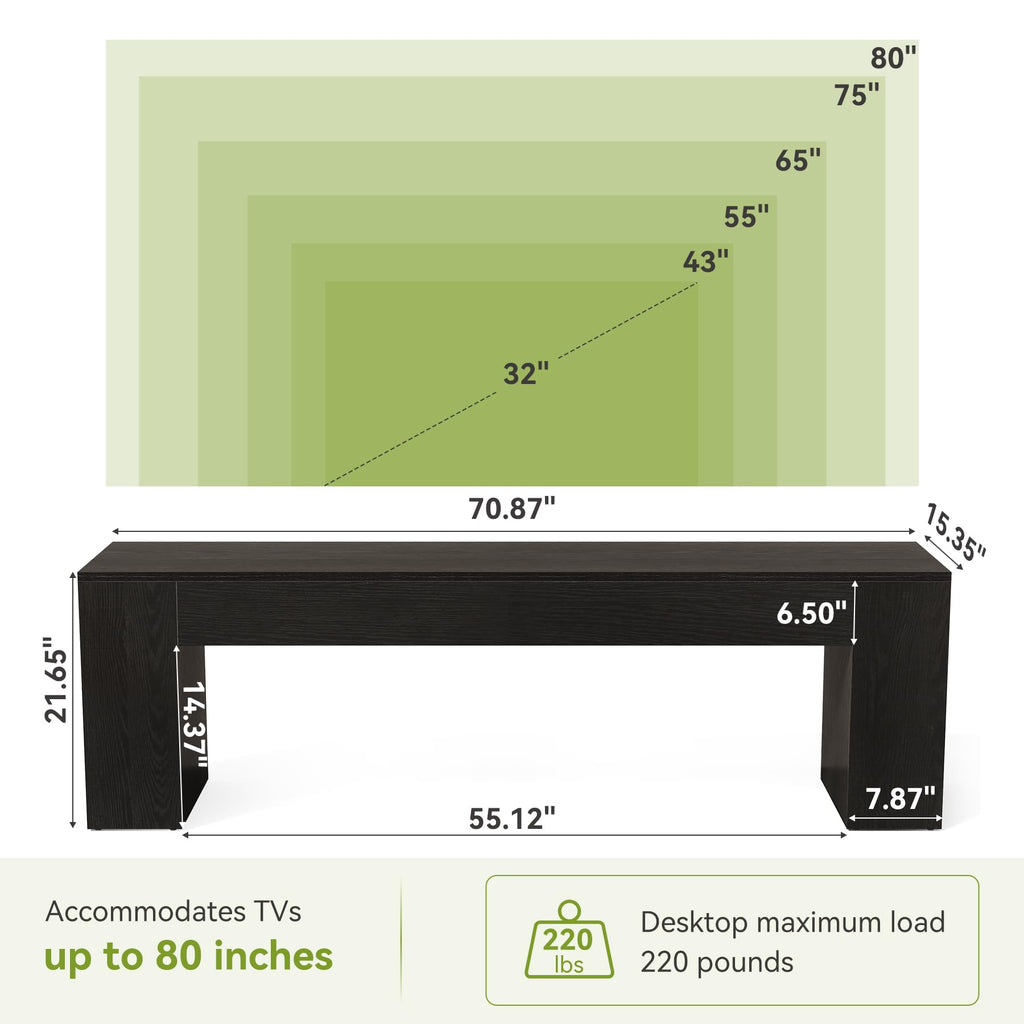 70.8" TV Stand, Wooden Entertainment Center, Low TV Console Table for TVs Up to 80", Modern Chic Entertainment Center