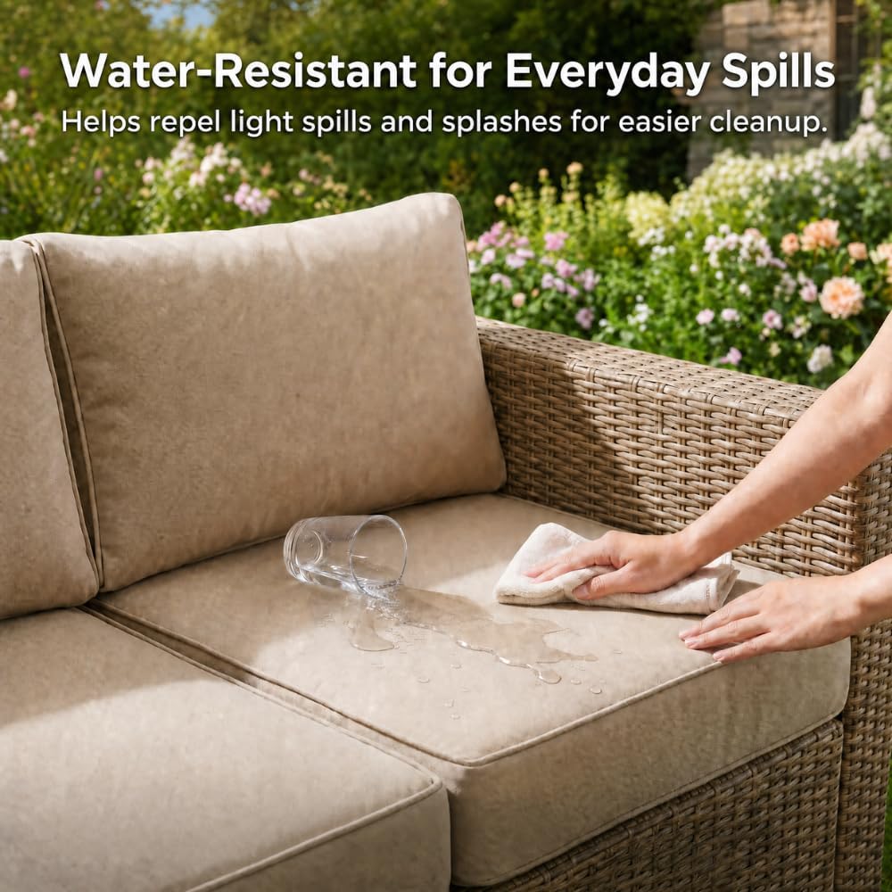 25.6" x 25.6" Outdoor Cushions Replacement Furniture, Deep Wide Seat Back Cushions Conversation Set, Splash-Proof &