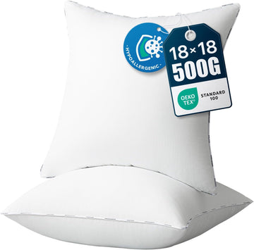 Hypoallergenic Throw Pillow Inserts, 18 x 18 - Set of 2