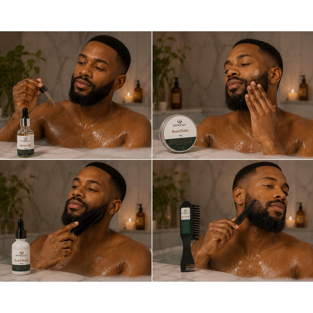 Men's Premium Beard Grooming Kit - Beard Oil, Beard Balm, Beard Wash & Beard Comb - Conditioning & Styling Set for a
