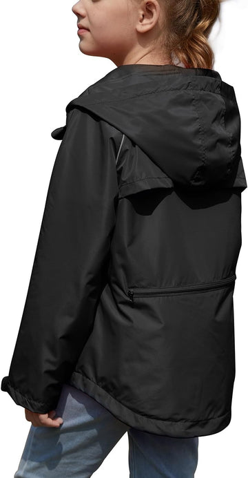 Girls Sporty Lightweight Packable Reflective Rain Cycling Jacket