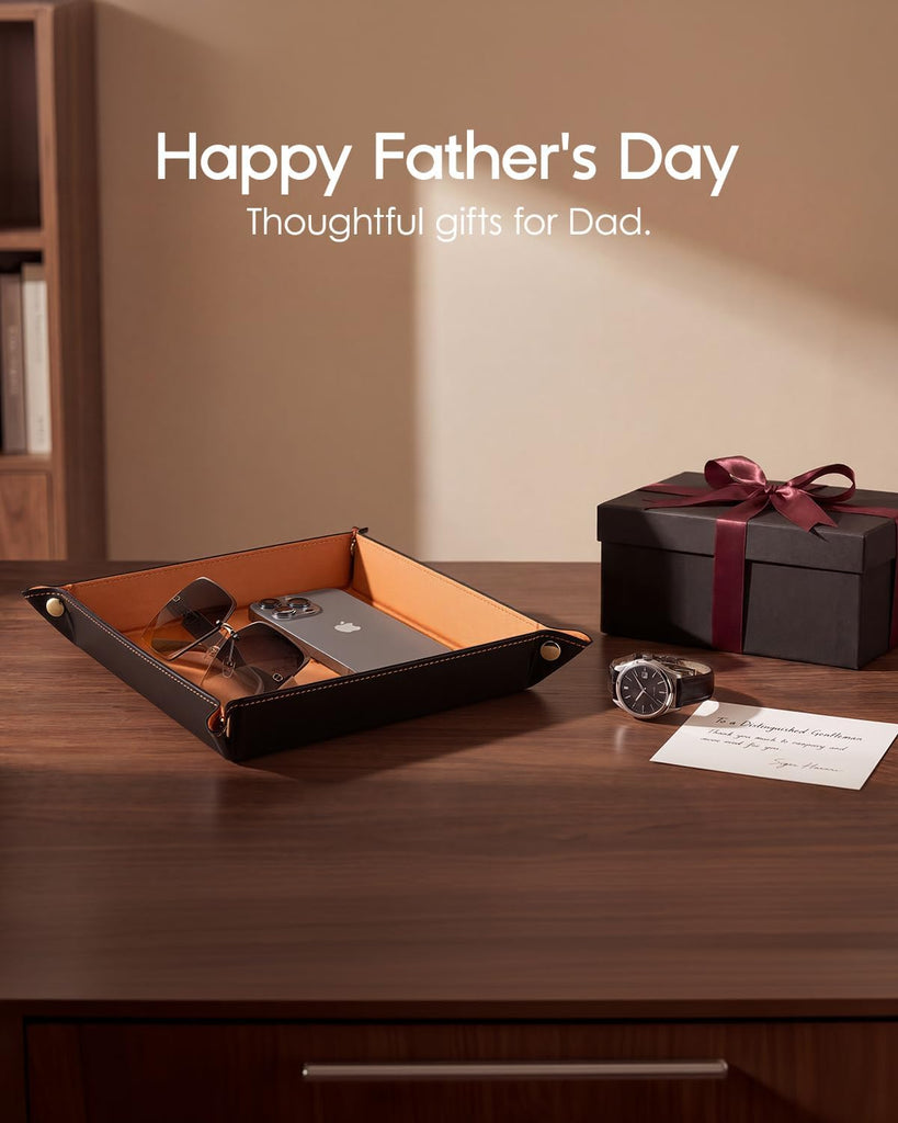Travel Valet Tray, Foldable PU Leather Catchall Tray, Orange Black
