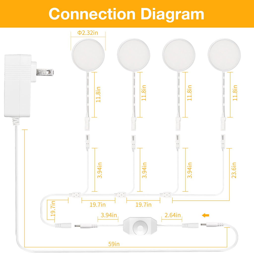 Dimmable LED Puck Lights, Plug in Under Cabinet Lighting with Switch