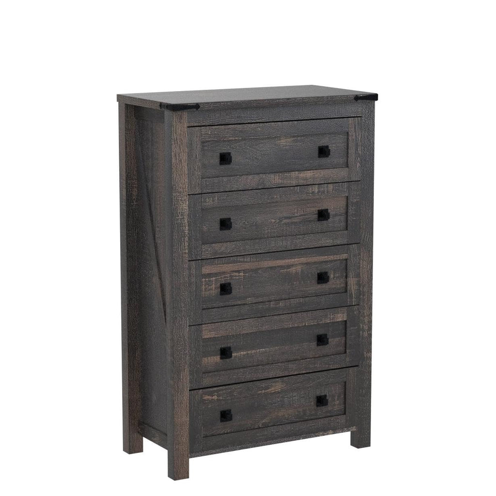 48" Tall Farmhouse 5-Drawer, Dark Rustic Oak