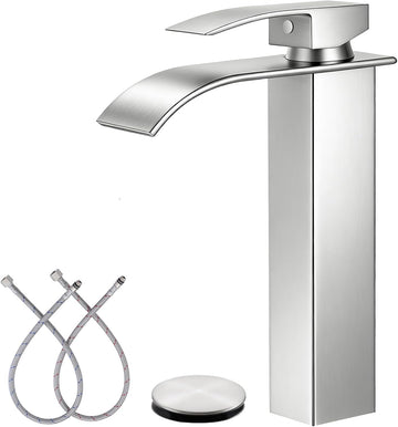 Brushed Nickel Vessel Sink Faucet, Tall Waterfall Bathroom Faucet