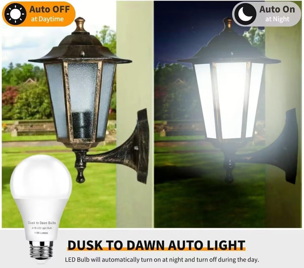 Dusk to Dawn Light Bulbs Outdoor 75 Watt Equivalent, Automatic On/Off Sensor LED Bulb, 10W Daylight 5000K,1100