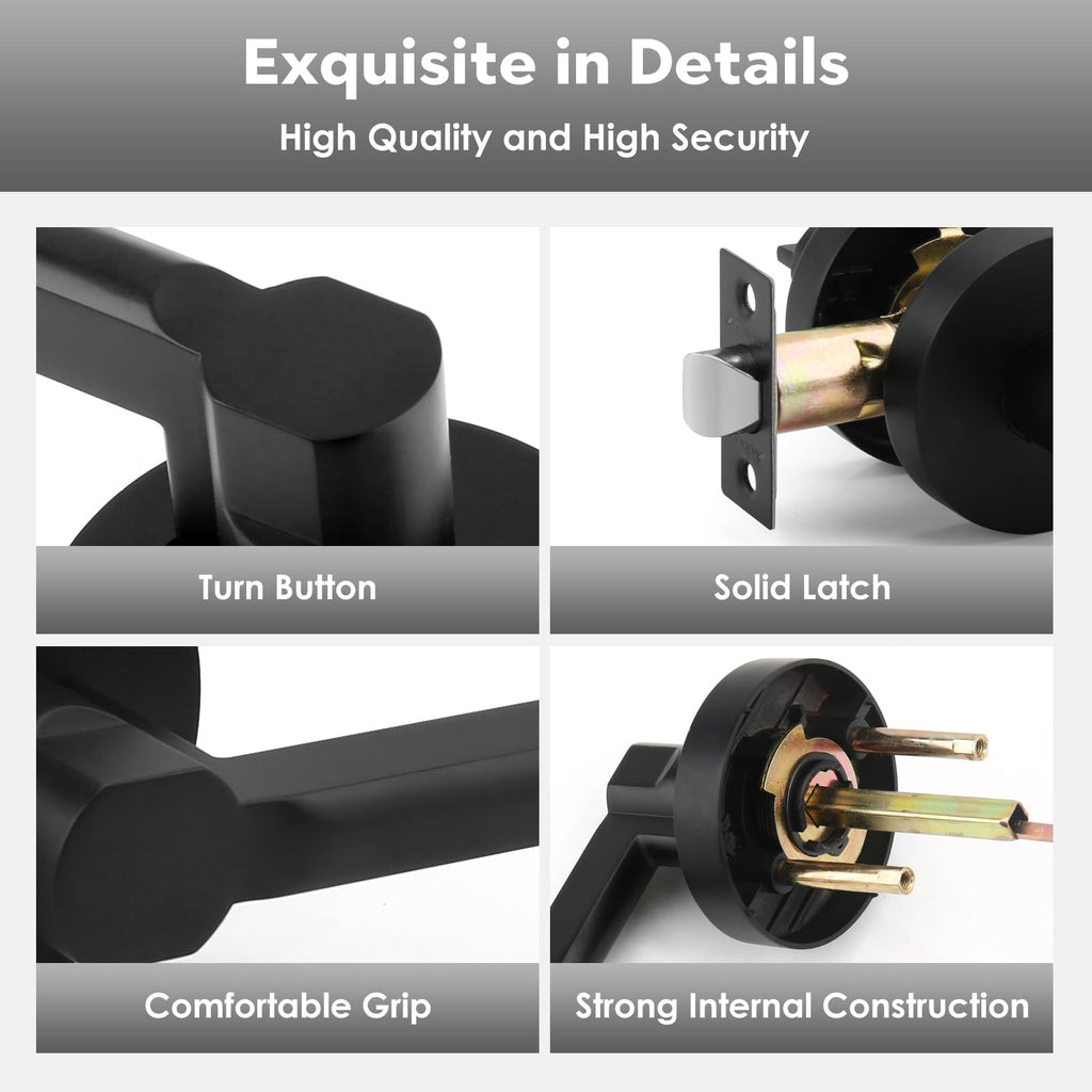 Round Passage Heavy Duty Zinc Door Handle Without Key,Matte Black