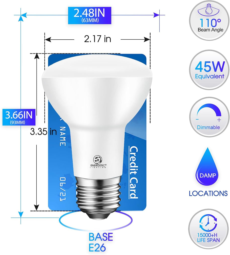 Energetic 10-Pack BR20 LED Bulb 3000K Warm White 6.5W=45W, 500 Lumen